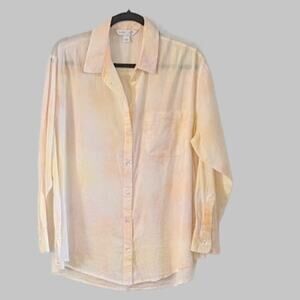Old Navy Boyfriend Shirt L Cotton Blend Beach Swim Cover Up Pastel Tie Dye